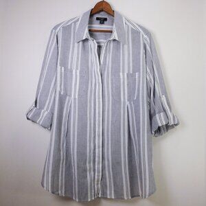 LORD & TAYLOR Black and White Striped Lightweight Cotton Shirt, Size 3X